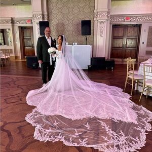 Maggie Sottero White Wedding Dress with Lace Train